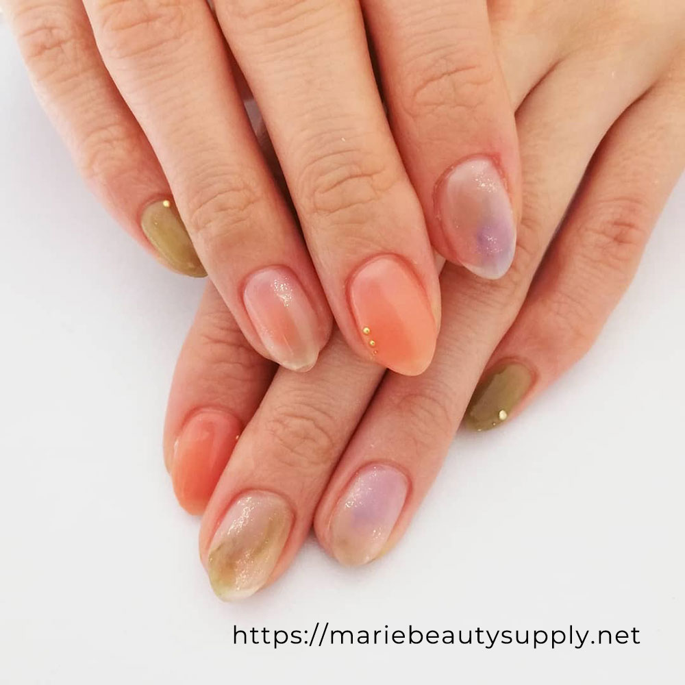 Multicolored Sheer Nails. Nail Art Gallery by MARIE BEAUTY SUPPLY.