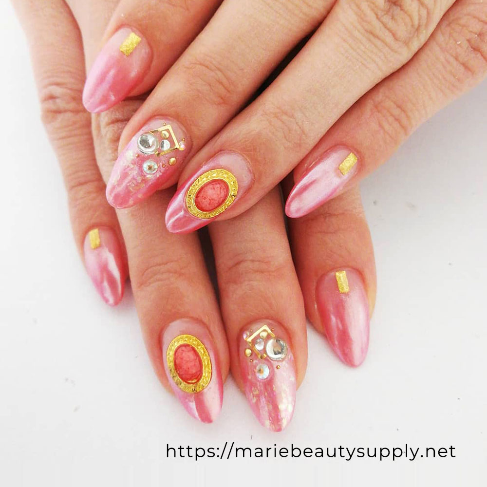 Mirror Pink Bejeweled Nails. Nail Art Gallery by MARIE BEAUTY SUPPLY.