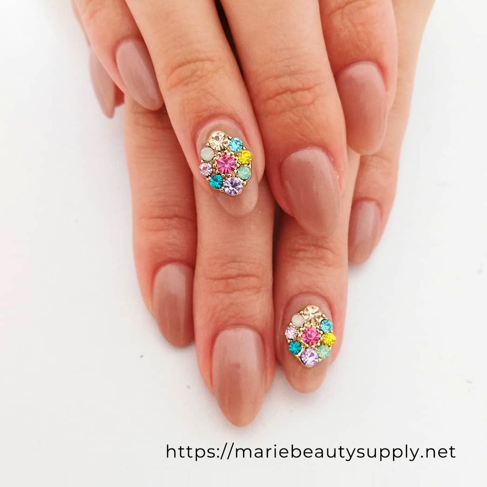Natural Beige with a Royal Touch of Glitz. Nail Art Gallery by MARIE BEAUTY SUPPLY.