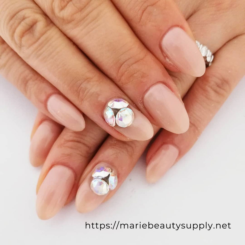 Classic Beige Nails with Stones. Nail Art Gallery by MARIE BEAUTY SUPPLY.