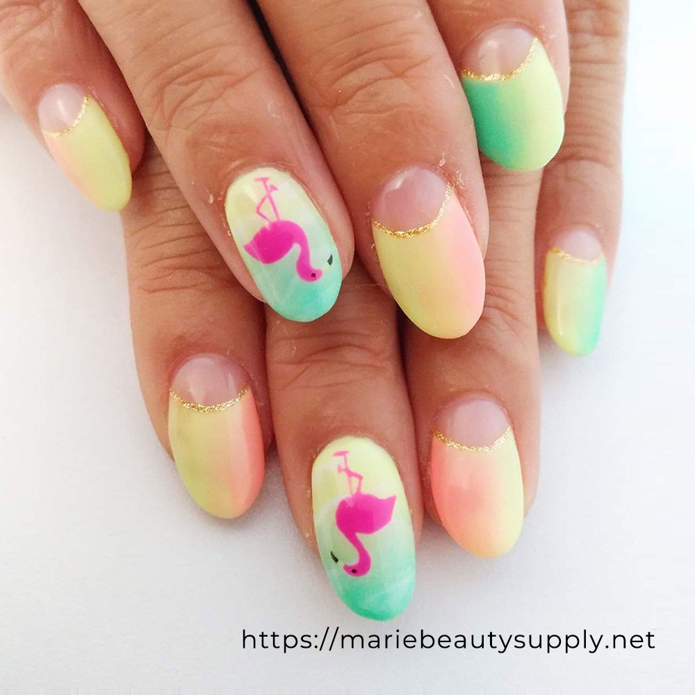 Pastel Color Gradation French Design. Nail Art Gallery by MARIE BEAUTY SUPPLY.