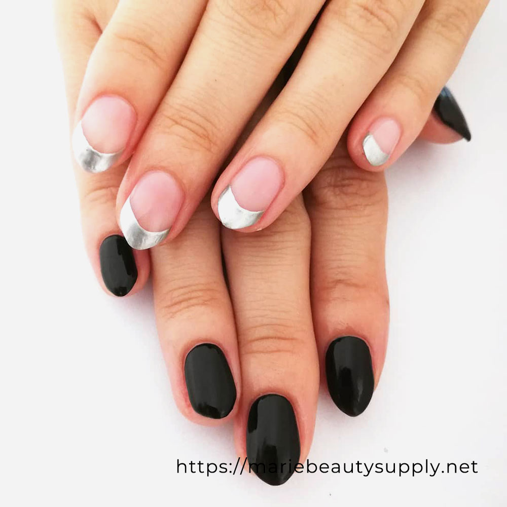 Metallic French and Black Nails. Nail Art Gallery by MARIE BEAUTY SUPPLY.