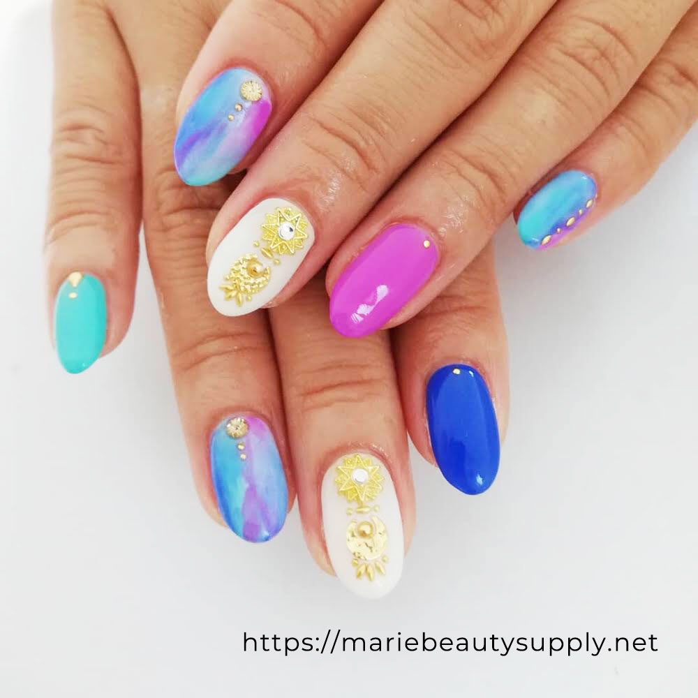 Gradient Nails Made With a Combination of Bluish Colors. Nail Art Gallery by MARIE BEAUTY SUPPLY
