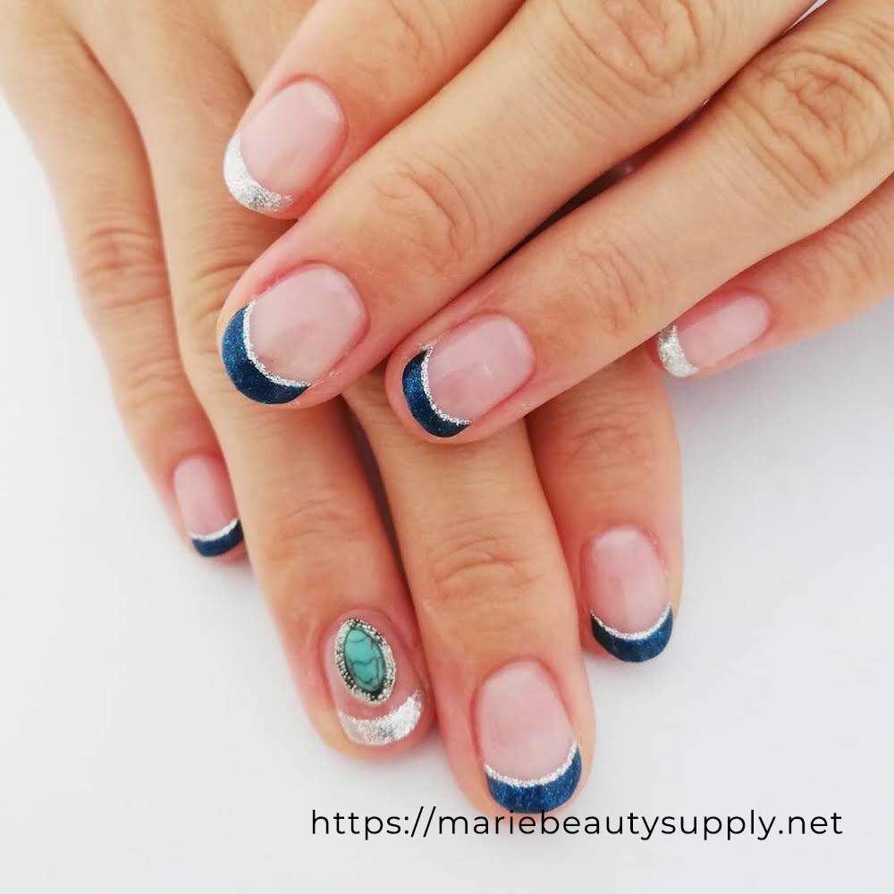 French Design with 2 Glitter Colors. Nail Art Gallery by MARIE BEAUTY SUPPLY