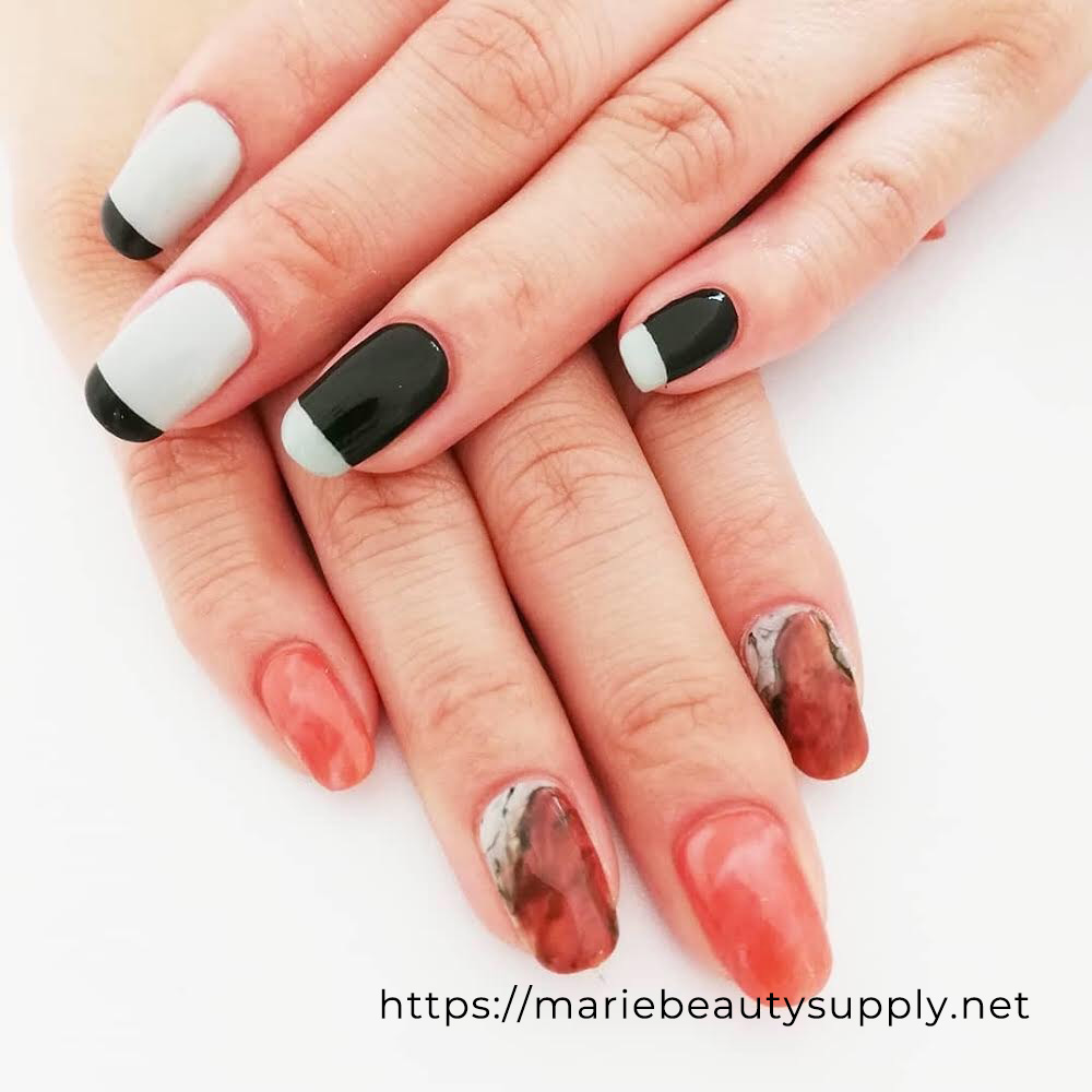French and Nuance Nail with Asymmetric Design. Nail Art Gallery by MARIE BEAUTY SUPPLY