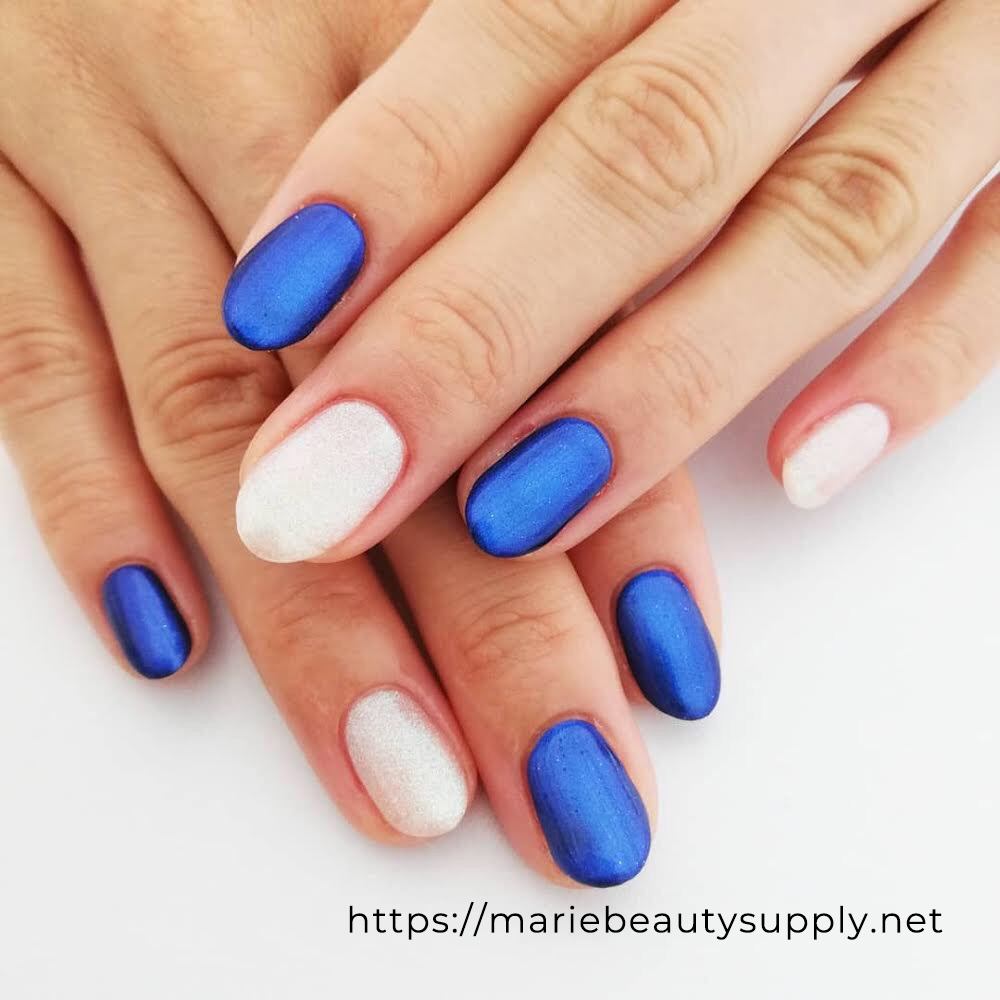 Pearly Blue and White Nails. Nail Art Gallery by MARIE BEAUTY SUPPLY
