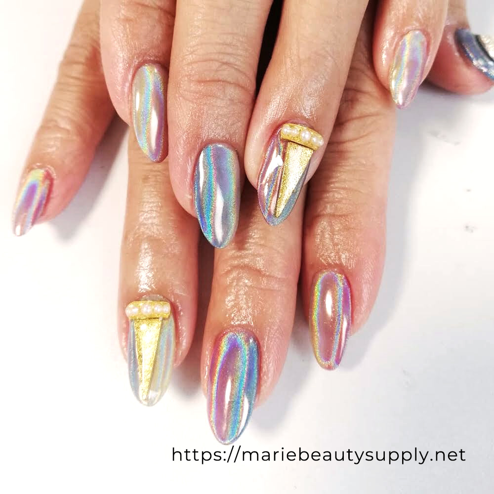 Flashy Nails with Aurora Powder. Nail Art Gallery by MARIE BEAUTY SUPPLY
