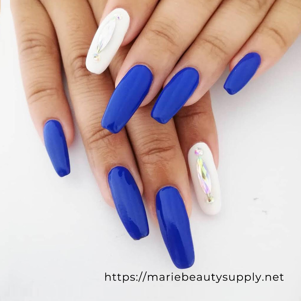 Royal Blue and White Vivid Nails. Nail Art Gallery by MARIE BEAUTY SUPPLY