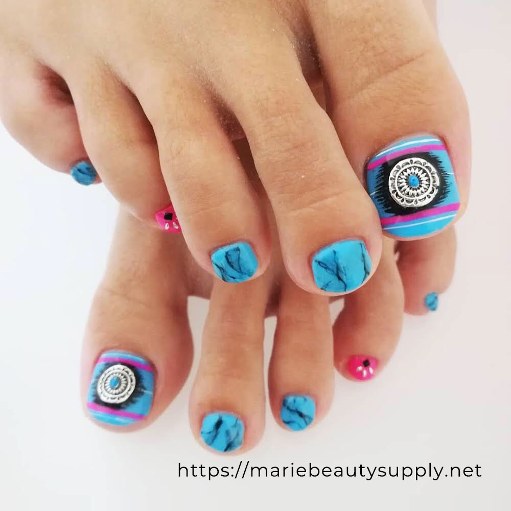 Vivid Blue and Pink Native Colored Pedicure.