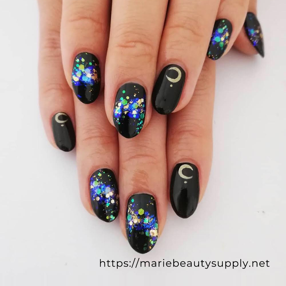 Starry Nails with Hologram and Glitter.