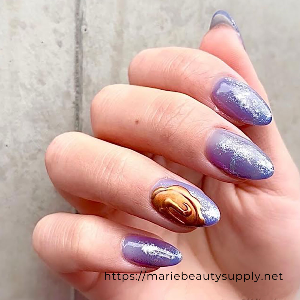 Purple Glitter Nails.