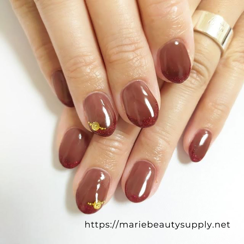 Clear brown with red glitter french
