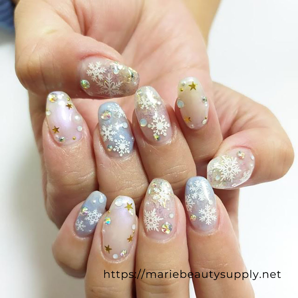 Winter Nails with Stars and Snowflakes.