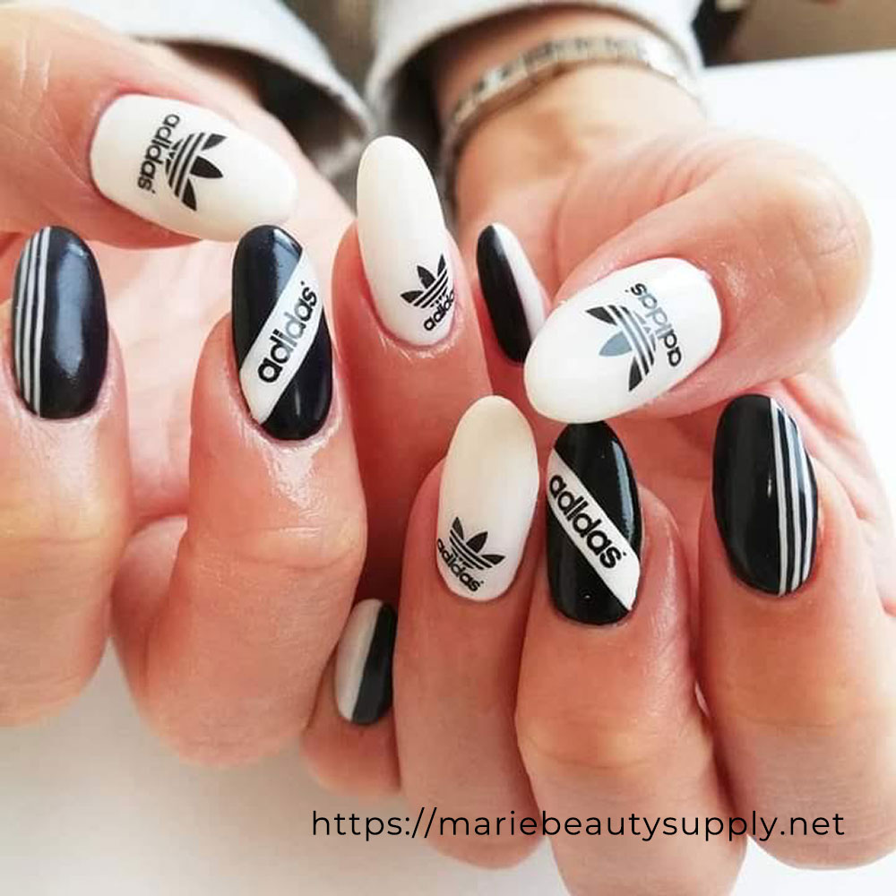 Margaret Mitchell Rareza Florecer Black and White Adidas Nails. | NAIL ART GALLERY | MARIE BEAUTY SUPPLY
