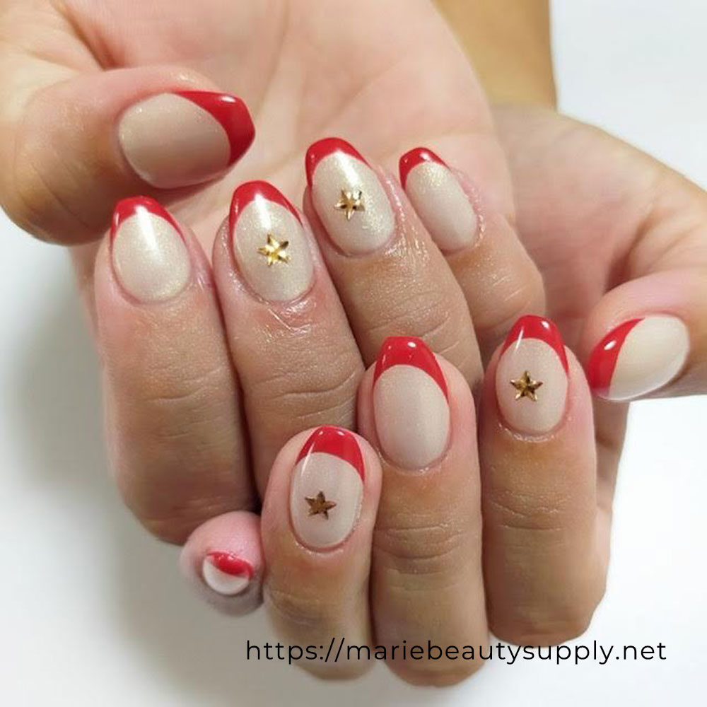 Red French x Star Stud Nails.