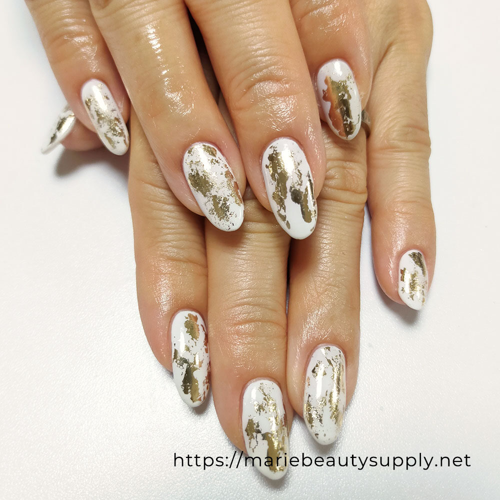 Dense white with gold foil for short-time nails