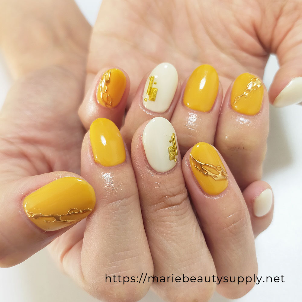 uneven gold mirror nail art | NAIL ART GALLERY | MARIE BEAUTY SUPPLY