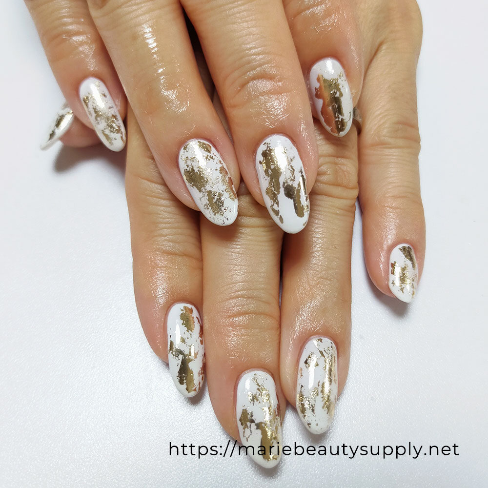Dense white with gold foil for short-time nails