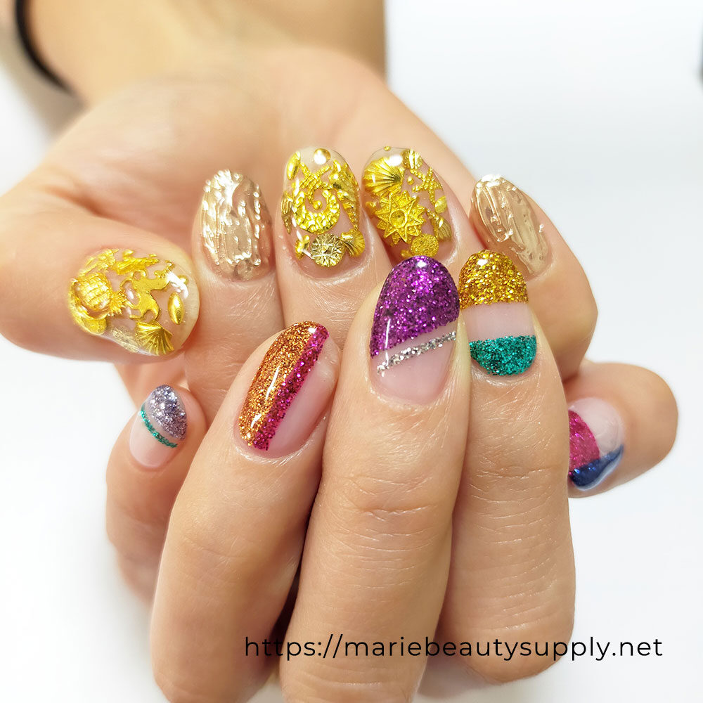 Glitter x Mirror x Studs Gorgeous nails