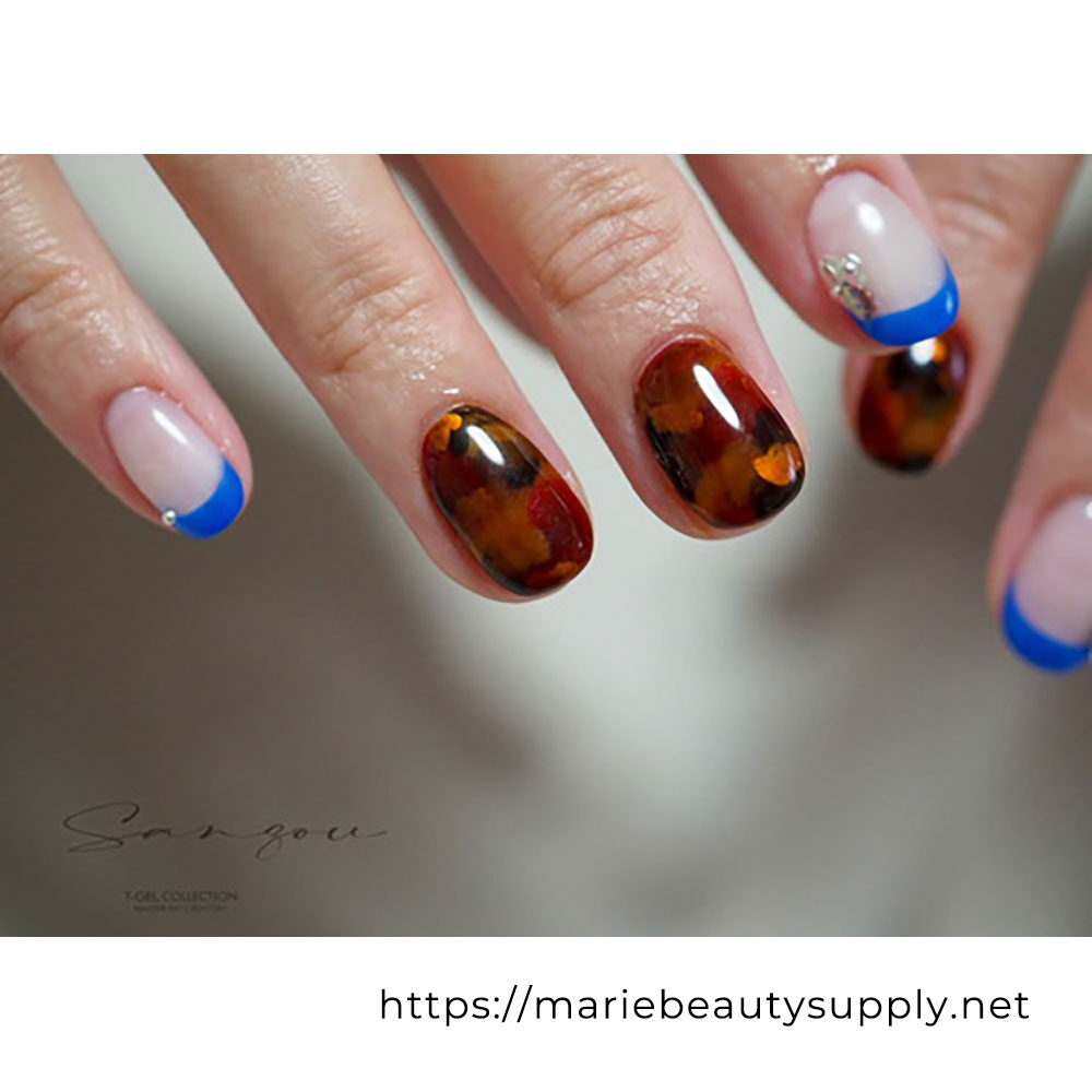 It is a popular tortoiseshell design every fall. With Blue color of French.